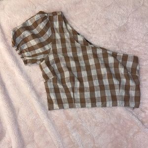 Glassons Gingham Print One Shoulder Crop Top